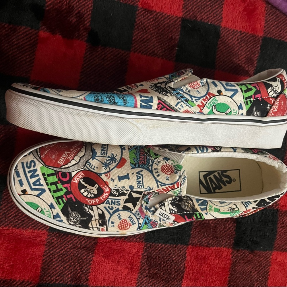 Vans classic slip on sticker mashup.